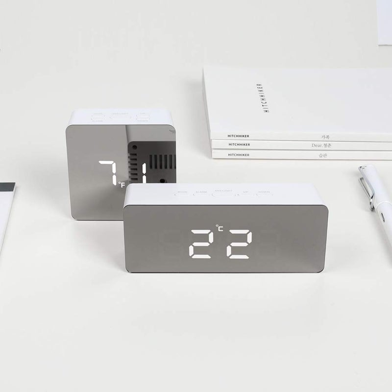 mooas LED Digital Mirror Clock 2 Types, Alarm/Snooze, Temperature, LED Mirror Clock (Rectangle) - Image 3
